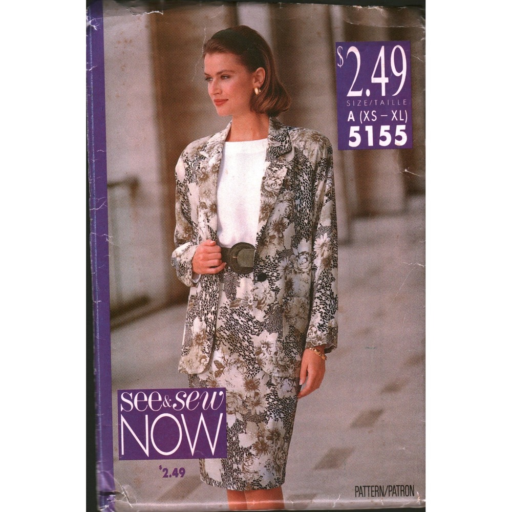 Vintage See & Sew Now 5155 Sewing Pattern Jacket Top Skirt Size XS-M 90s Retro